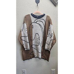 Leoniak 80s Vintage Artsy Wacky Novelty Statement Heavy Knit Large